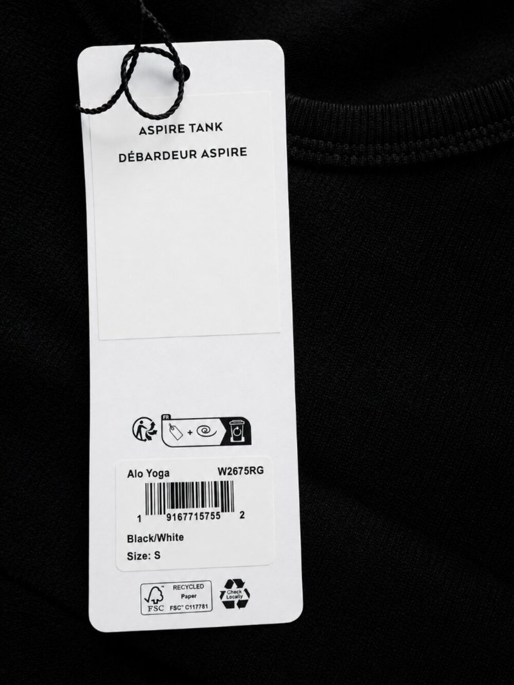 NWT Alo Yoga Aspire Tank Cropped Black/White | Multiple Sizes - Picture 4 of 6